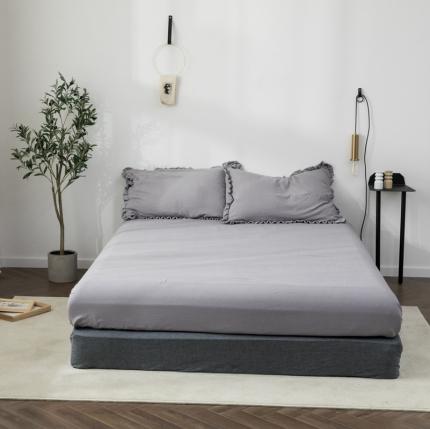 91家纺网 家纺一手货源 找家纺 轻奢坊 2023新款水洗棉日系褶皱短花边单品床笠 浅莲灰