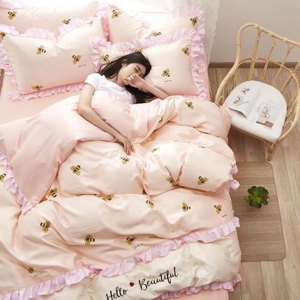 91家纺网 家纺一手货源 找家纺 欧冠 2020款水洗真丝绣花床裙款四件套 小蜜蜂