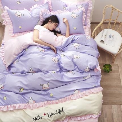 91家纺网 家纺一手货源 找家纺 欧冠 2020款水洗真丝绣花床裙款四件套 小淘气