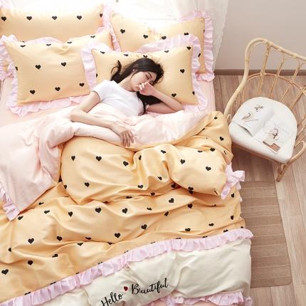 91家纺网 家纺一手货源 找家纺 欧冠 2020款水洗真丝绣花床裙款四件套 挚爱-米黄