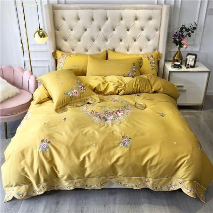 91家纺网 家纺一手货源 找家纺 星尚家居2020新款60长绒棉-花样年华系列 姜黄