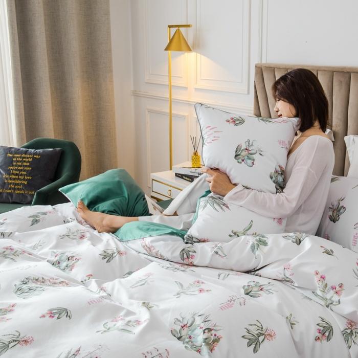 91家纺网 家纺一手货源 找家纺 优然居 2020新款数码印花四件套 晨暮间-白