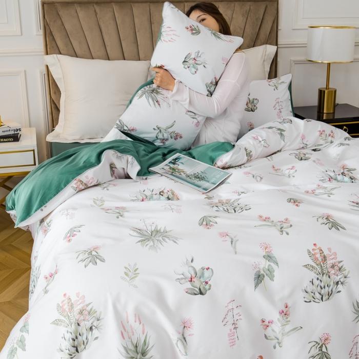 91家纺网 家纺一手货源 找家纺 优然居 2020新款数码印花四件套 晨暮间-白