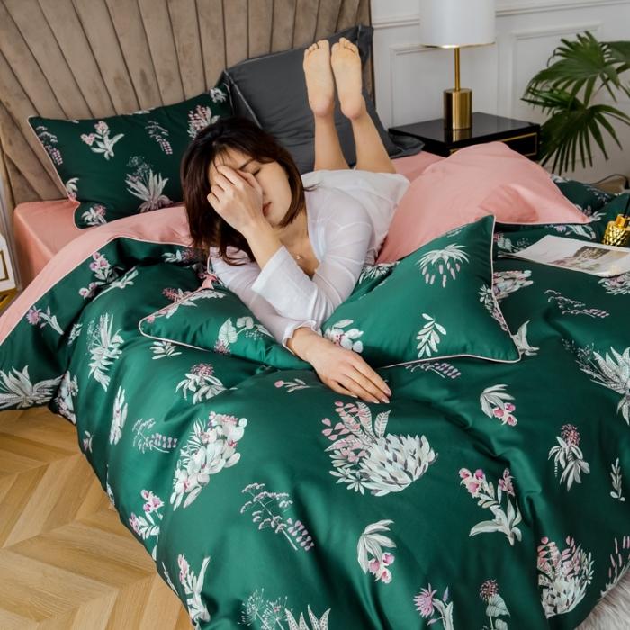 91家纺网 家纺一手货源 找家纺 优然居 2020新款数码印花四件套 晨暮间-绿