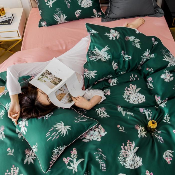 91家纺网 家纺一手货源 找家纺 优然居 2020新款数码印花四件套 晨暮间-绿