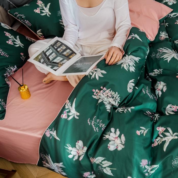 91家纺网 家纺一手货源 找家纺 优然居 2020新款数码印花四件套 晨暮间-绿