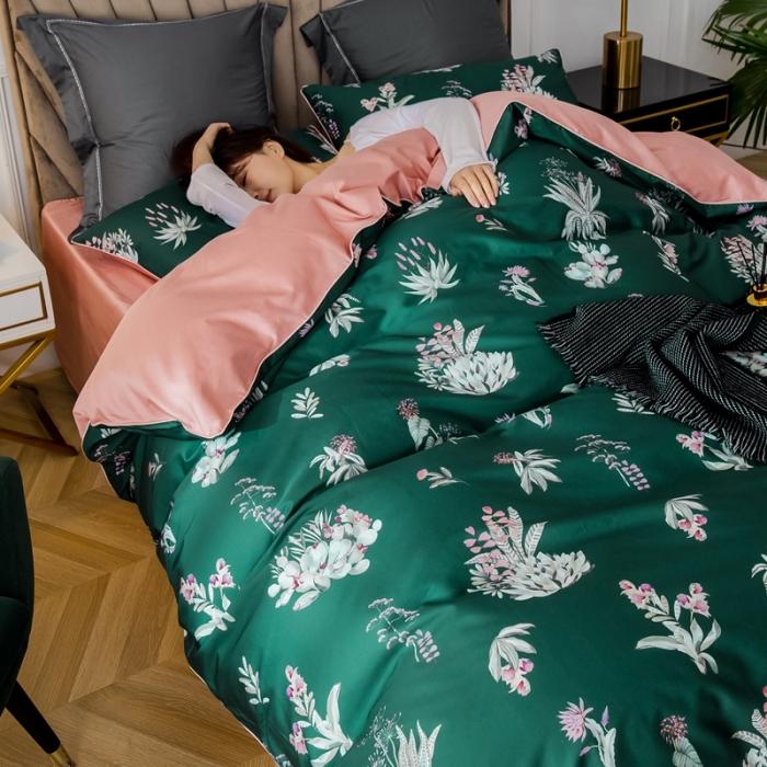 91家纺网 家纺一手货源 找家纺 优然居 2020新款数码印花四件套 晨暮间-绿