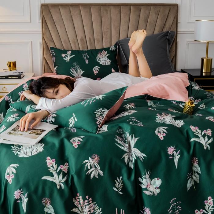 91家纺网 家纺一手货源 找家纺 优然居 2020新款数码印花四件套 晨暮间-绿