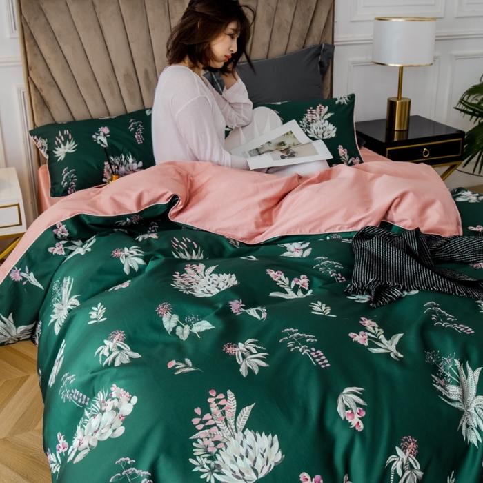 91家纺网 家纺一手货源 找家纺 优然居 2020新款数码印花四件套 晨暮间-绿