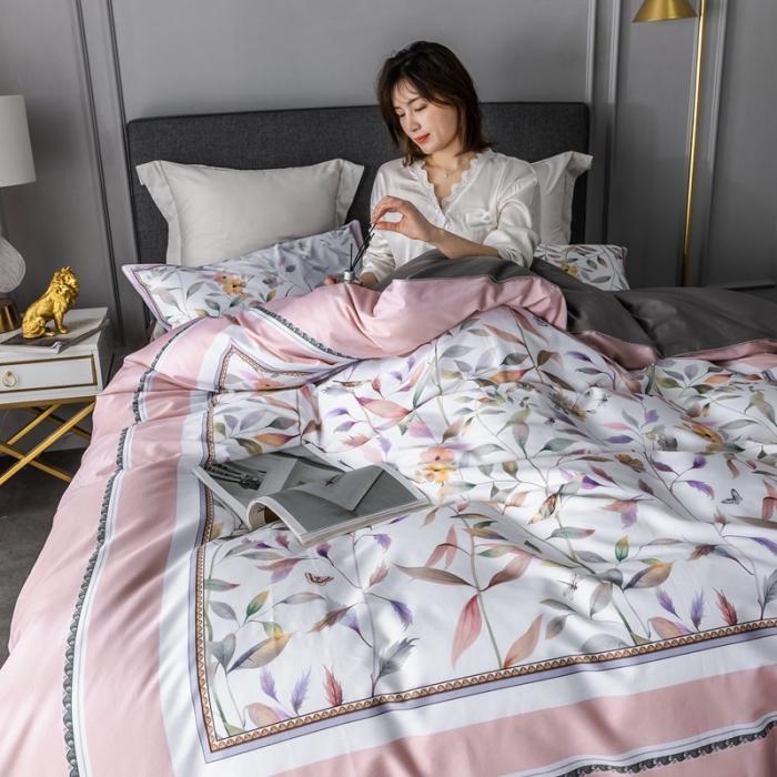 91家纺网 家纺一手货源 找家纺 优然居 2020新款数码印花四件套 丛林蜜语-粉