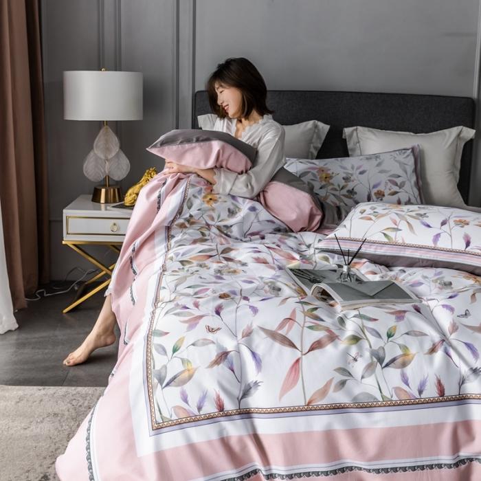 91家纺网 家纺一手货源 找家纺 优然居 2020新款数码印花四件套 丛林蜜语-粉