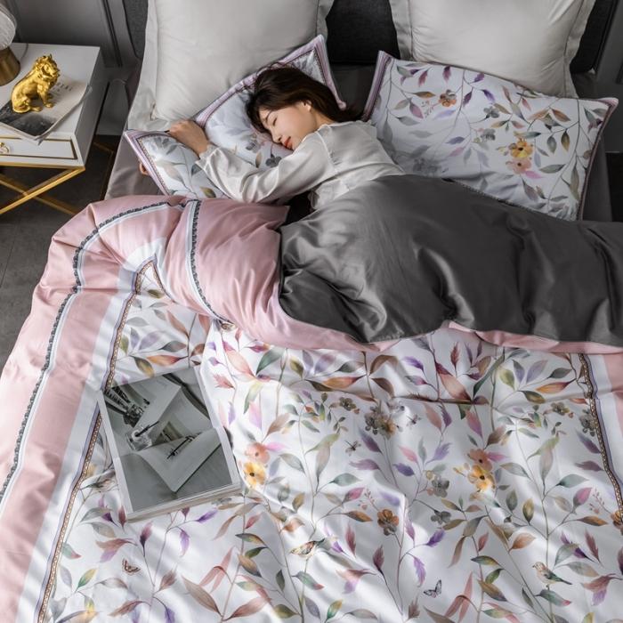 91家纺网 家纺一手货源 找家纺 优然居 2020新款数码印花四件套 丛林蜜语-粉