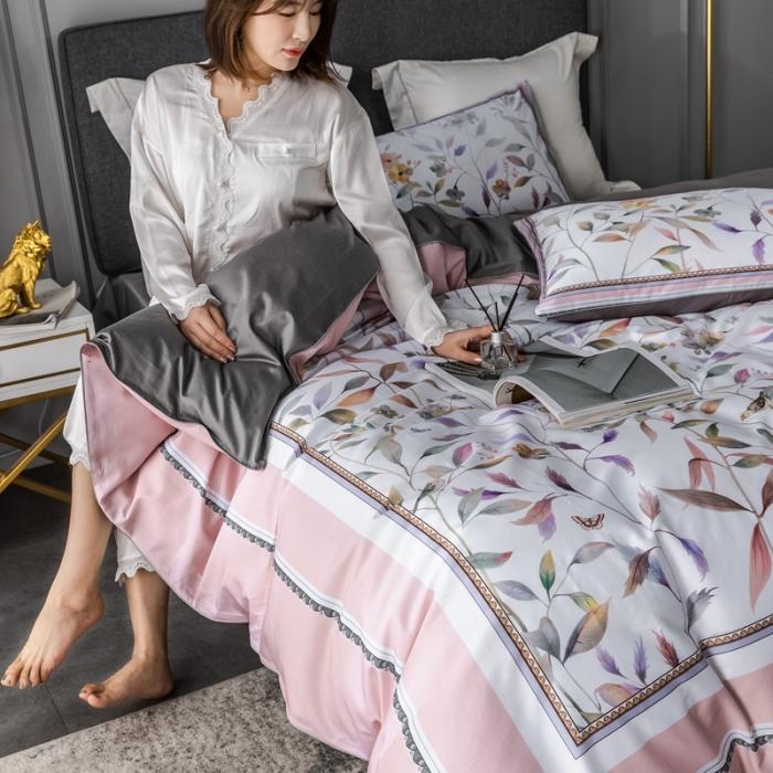 91家纺网 家纺一手货源 找家纺 优然居 2020新款数码印花四件套 丛林蜜语-粉