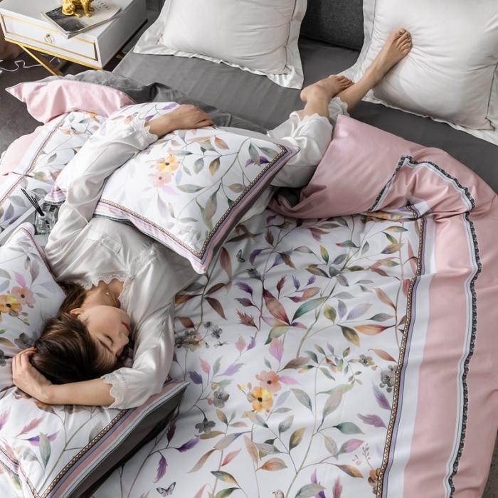 91家纺网 家纺一手货源 找家纺 优然居 2020新款数码印花四件套 丛林蜜语-粉