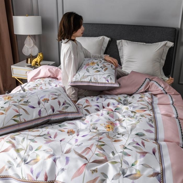 91家纺网 家纺一手货源 找家纺 优然居 2020新款数码印花四件套 丛林蜜语-粉