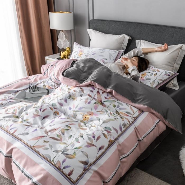 91家纺网 家纺一手货源 找家纺 优然居 2020新款数码印花四件套 丛林蜜语-粉