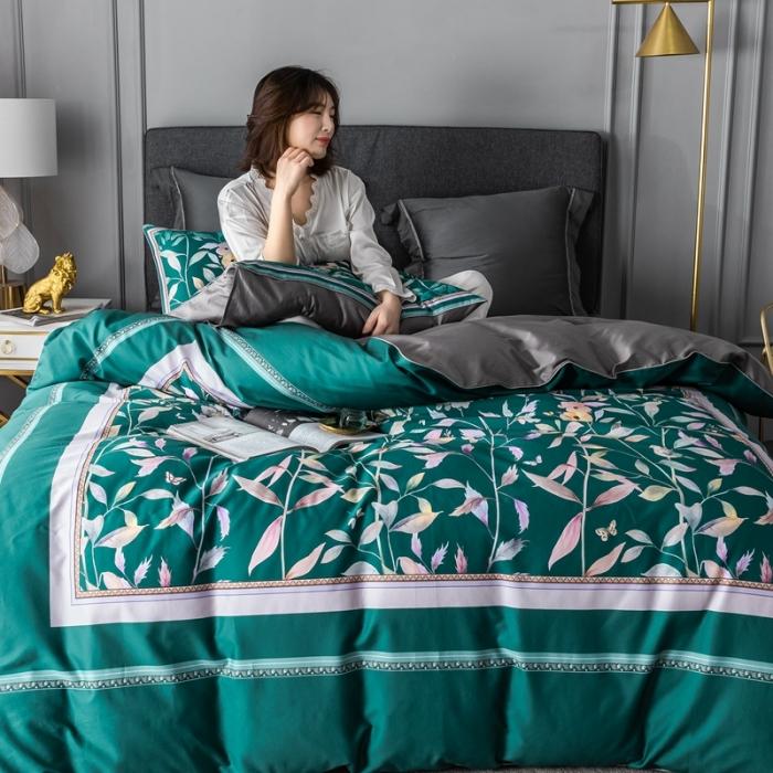 91家纺网 家纺一手货源 找家纺 优然居 2020新款数码印花四件套 丛林蜜语-墨绿