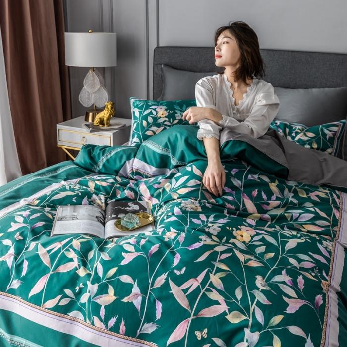 91家纺网 家纺一手货源 找家纺 优然居 2020新款数码印花四件套 丛林蜜语-墨绿
