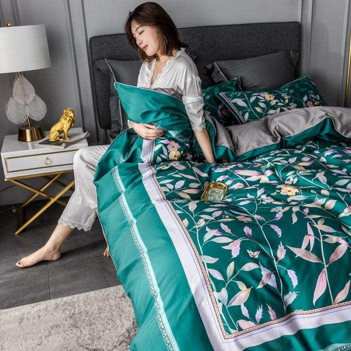 91家纺网 家纺一手货源 找家纺 优然居 2020新款数码印花四件套 丛林蜜语-墨绿