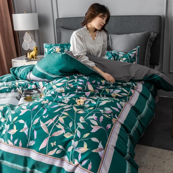 91家纺网 家纺一手货源 找家纺 优然居 2020新款数码印花四件套 丛林蜜语-墨绿