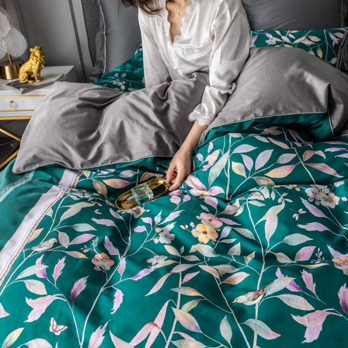 91家纺网 家纺一手货源 找家纺 优然居 2020新款数码印花四件套 丛林蜜语-墨绿