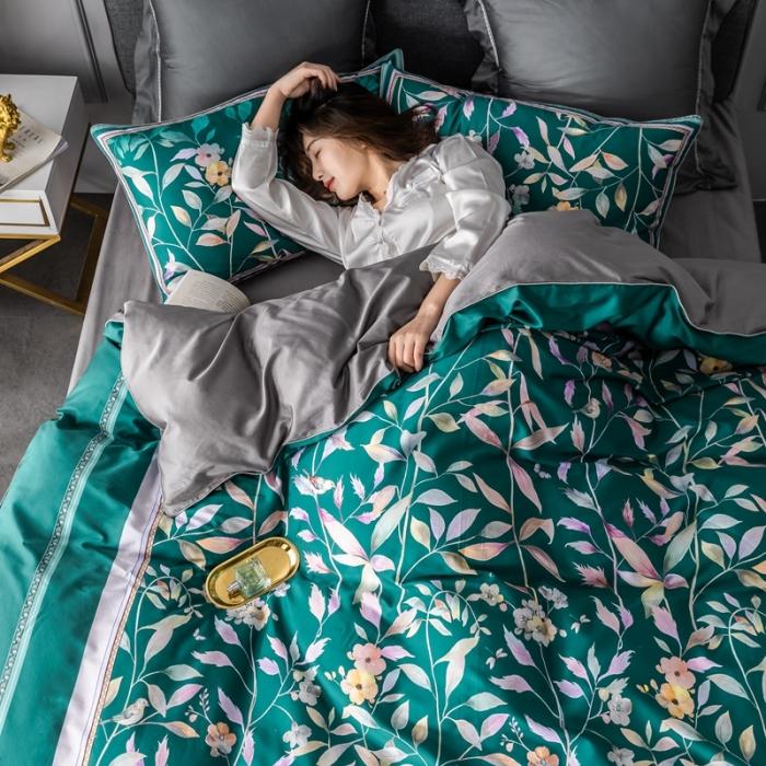 91家纺网 家纺一手货源 找家纺 优然居 2020新款数码印花四件套 丛林蜜语-墨绿