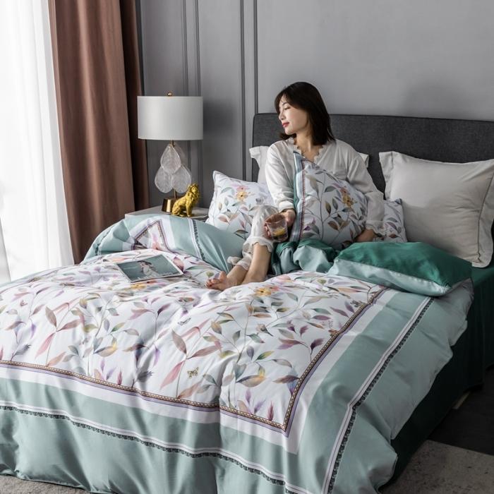 91家纺网 家纺一手货源 找家纺 优然居 2020新款数码印花四件套 丛林蜜语-浅绿