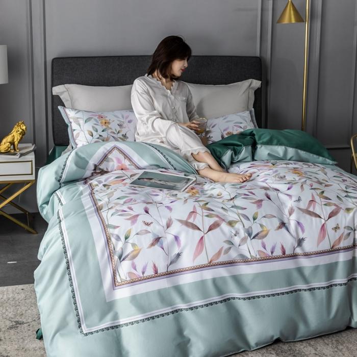 91家纺网 家纺一手货源 找家纺 优然居 2020新款数码印花四件套 丛林蜜语-浅绿