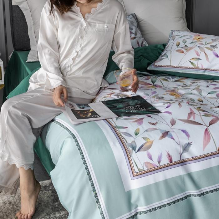 91家纺网 家纺一手货源 找家纺 优然居 2020新款数码印花四件套 丛林蜜语-浅绿