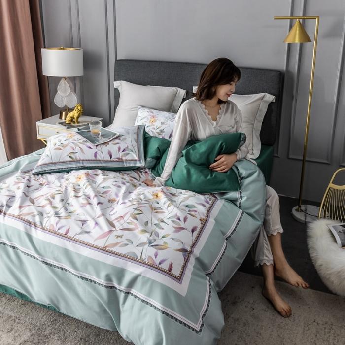 91家纺网 家纺一手货源 找家纺 优然居 2020新款数码印花四件套 丛林蜜语-浅绿