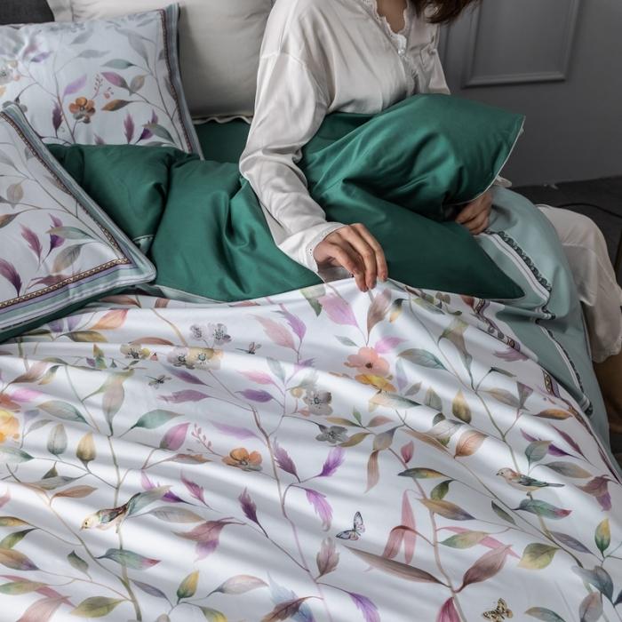 91家纺网 家纺一手货源 找家纺 优然居 2020新款数码印花四件套 丛林蜜语-浅绿