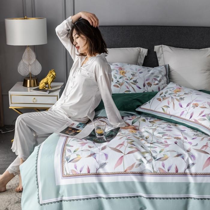 91家纺网 家纺一手货源 找家纺 优然居 2020新款数码印花四件套 丛林蜜语-浅绿