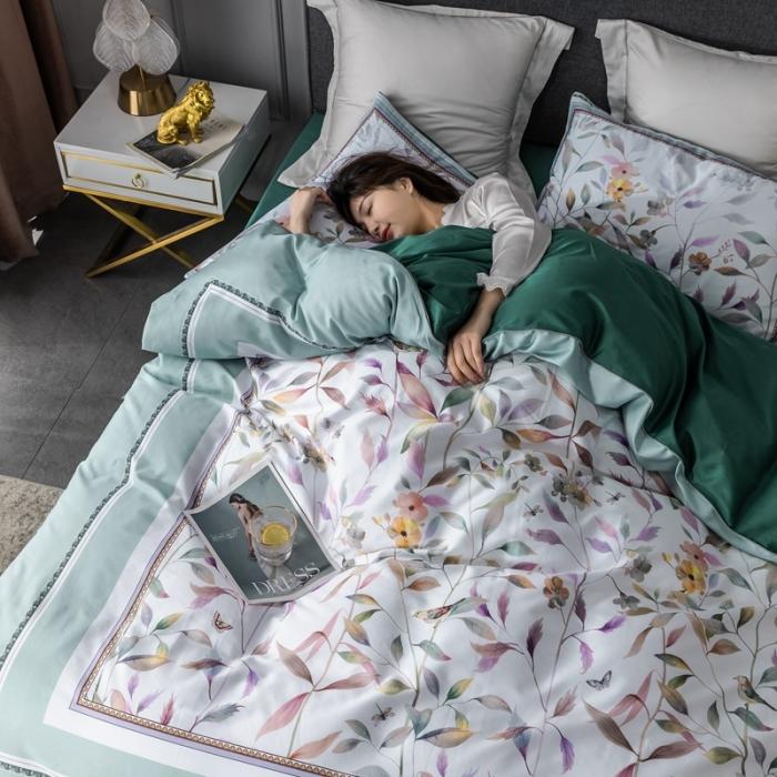 91家纺网 家纺一手货源 找家纺 优然居 2020新款数码印花四件套 丛林蜜语-浅绿