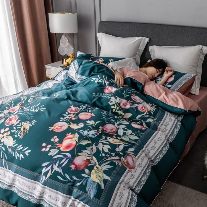 91家纺网 家纺一手货源 找家纺 优然居 2020新款数码印花四件套 风雅小筑-绿