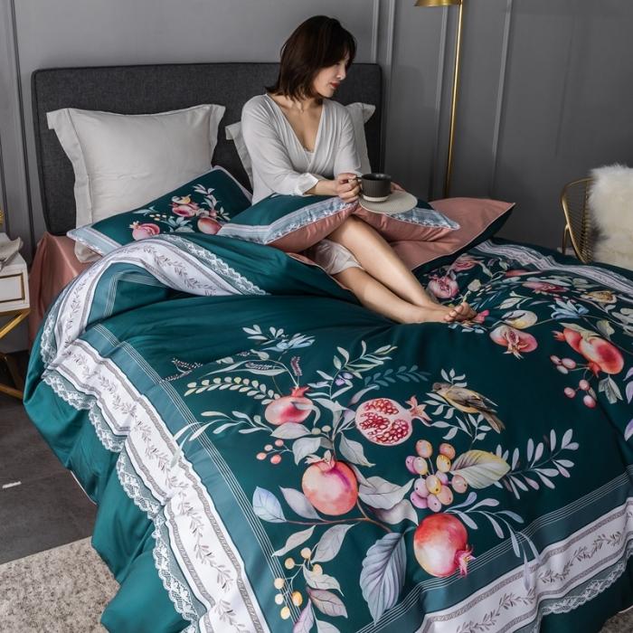 91家纺网 家纺一手货源 找家纺 优然居 2020新款数码印花四件套 风雅小筑-绿