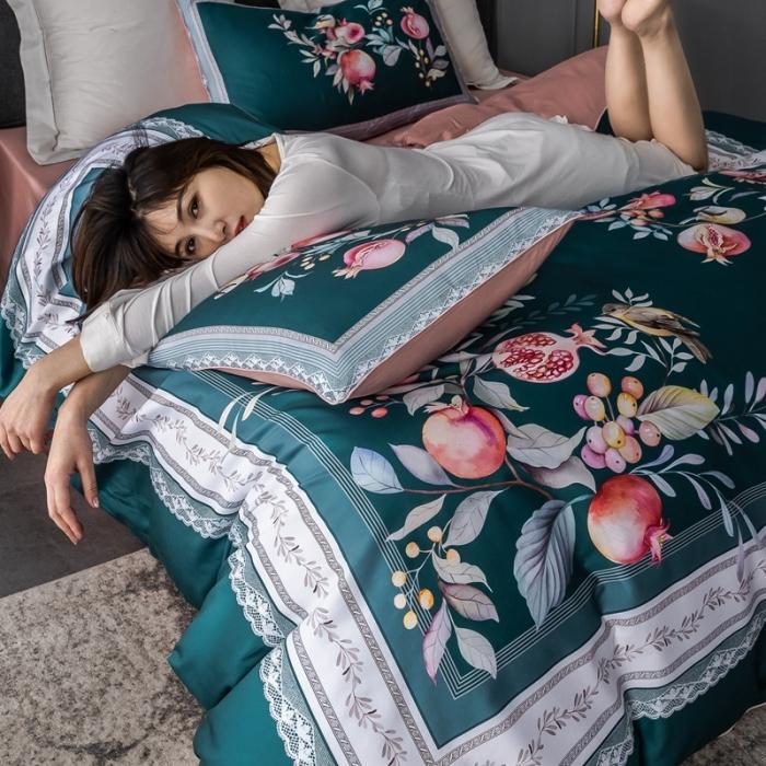 91家纺网 家纺一手货源 找家纺 优然居 2020新款数码印花四件套 风雅小筑-绿