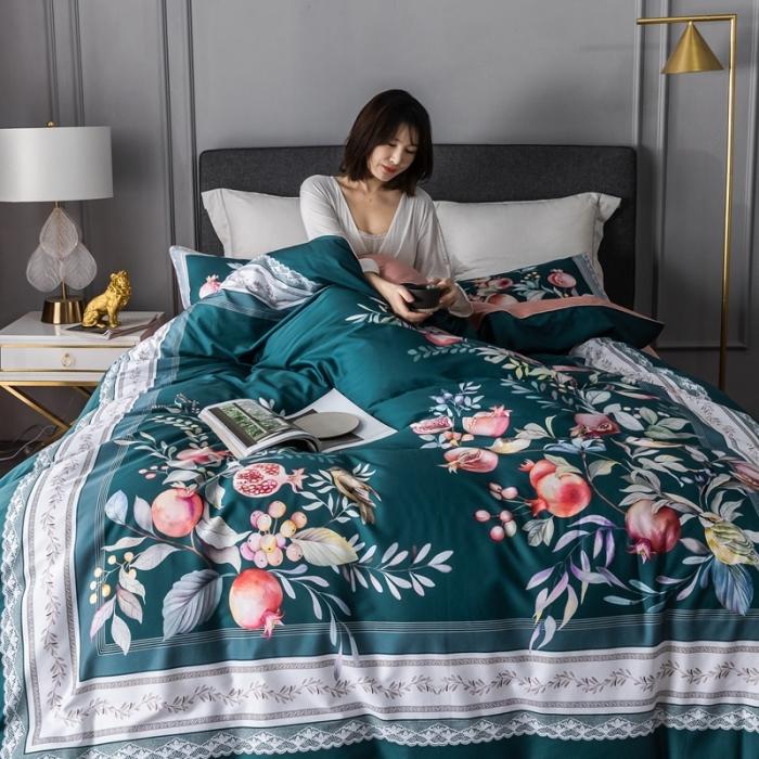 91家纺网 家纺一手货源 找家纺 优然居 2020新款数码印花四件套 风雅小筑-绿