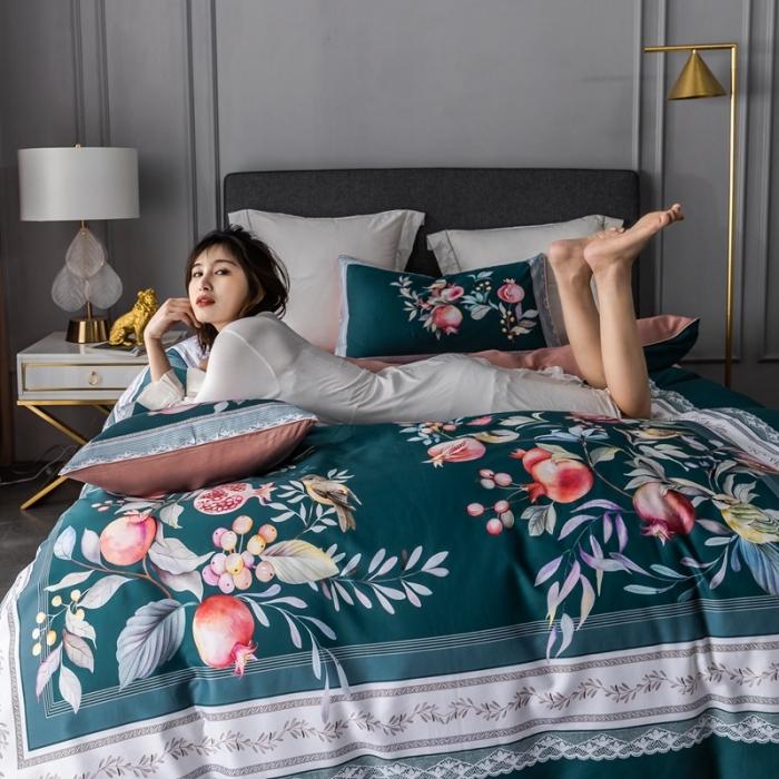 91家纺网 家纺一手货源 找家纺 优然居 2020新款数码印花四件套 风雅小筑-绿