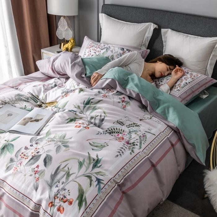 91家纺网 家纺一手货源 找家纺 优然居 2020新款数码印花四件套 花影钰淑-豆沙