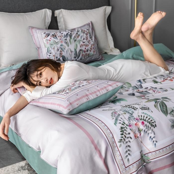 91家纺网 家纺一手货源 找家纺 优然居 2020新款数码印花四件套 花影钰淑-豆沙