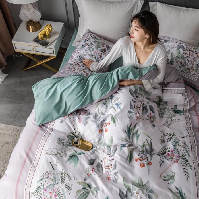 91家纺网 家纺一手货源 找家纺 优然居 2020新款数码印花四件套 花影钰淑-豆沙