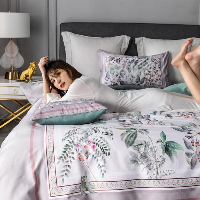 91家纺网 家纺一手货源 找家纺 优然居 2020新款数码印花四件套 花影钰淑-豆沙