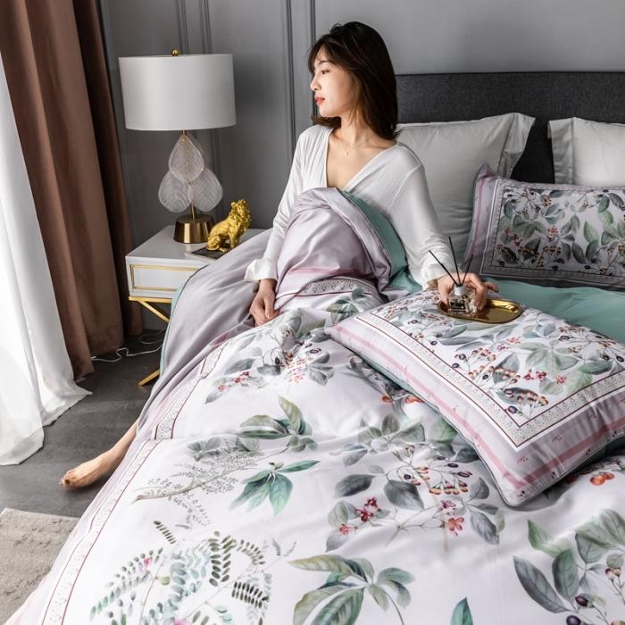 91家纺网 家纺一手货源 找家纺 优然居 2020新款数码印花四件套 花影钰淑-豆沙