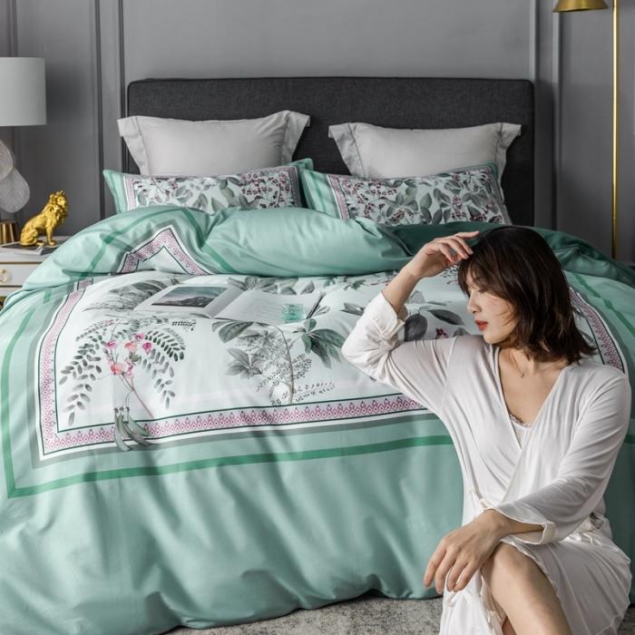 91家纺网 家纺一手货源 找家纺 优然居 2020新款数码印花四件套 花影钰淑-绿