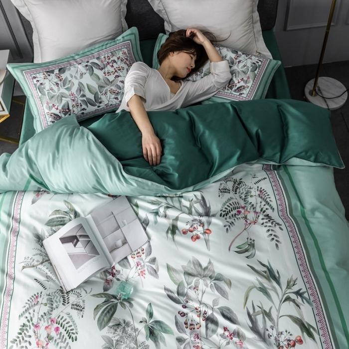 91家纺网 家纺一手货源 找家纺 优然居 2020新款数码印花四件套 花影钰淑-绿