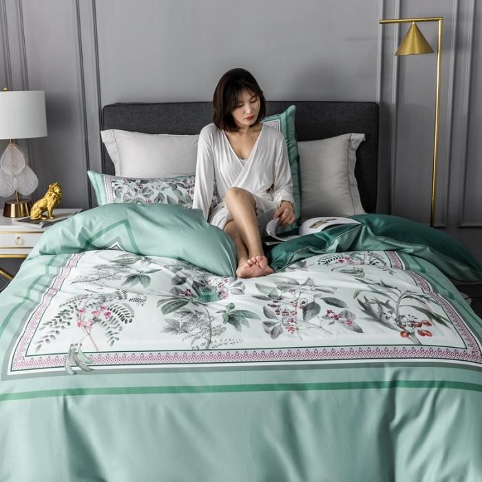91家纺网 家纺一手货源 找家纺 优然居 2020新款数码印花四件套 花影钰淑-绿