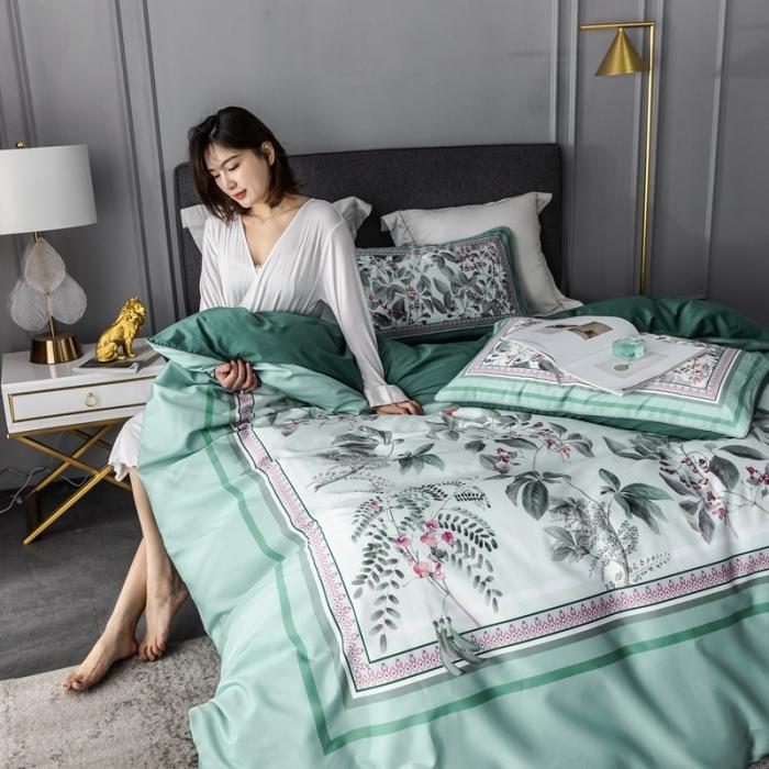 91家纺网 家纺一手货源 找家纺 优然居 2020新款数码印花四件套 花影钰淑-绿