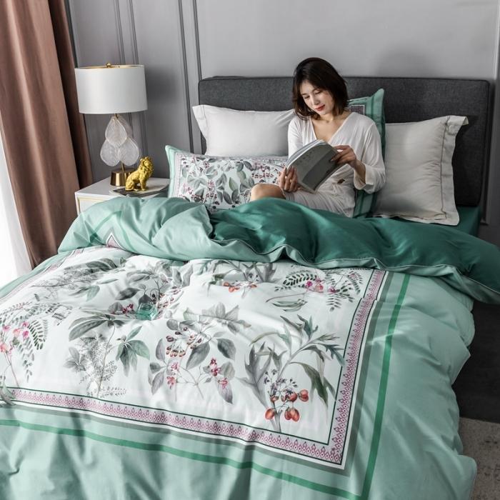 91家纺网 家纺一手货源 找家纺 优然居 2020新款数码印花四件套 花影钰淑-绿