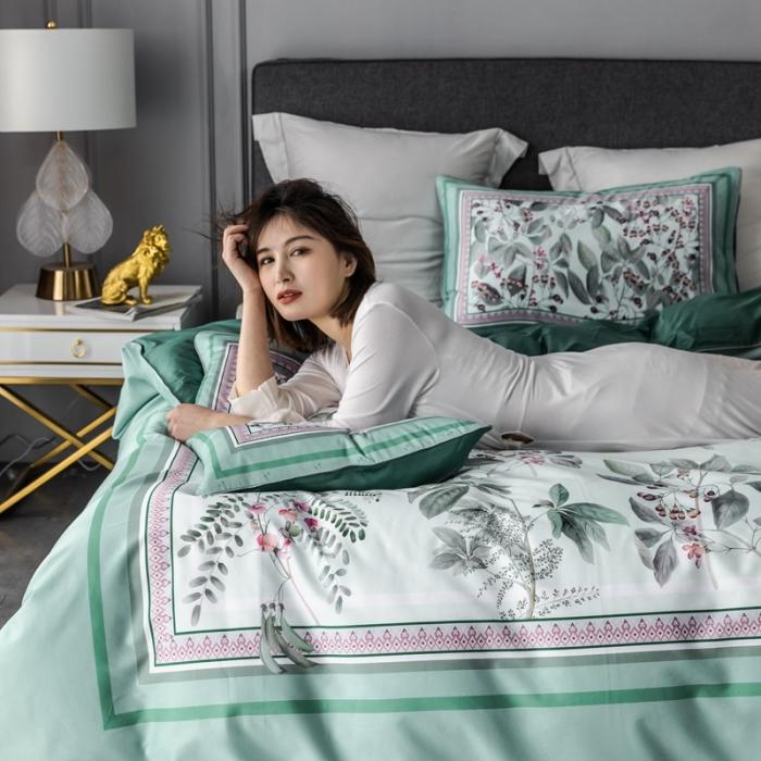 91家纺网 家纺一手货源 找家纺 优然居 2020新款数码印花四件套 花影钰淑-绿