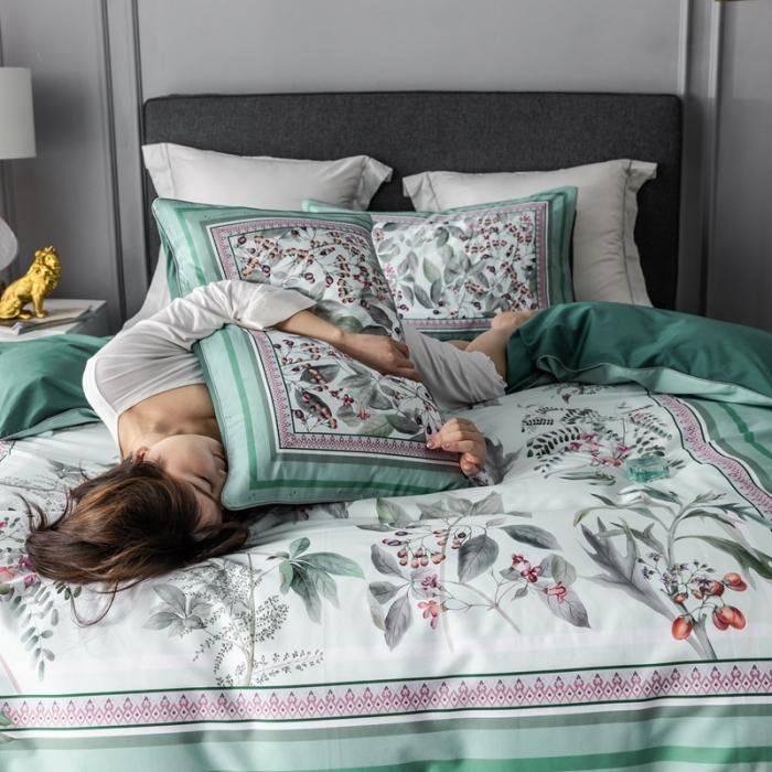 91家纺网 家纺一手货源 找家纺 优然居 2020新款数码印花四件套 花影钰淑-绿